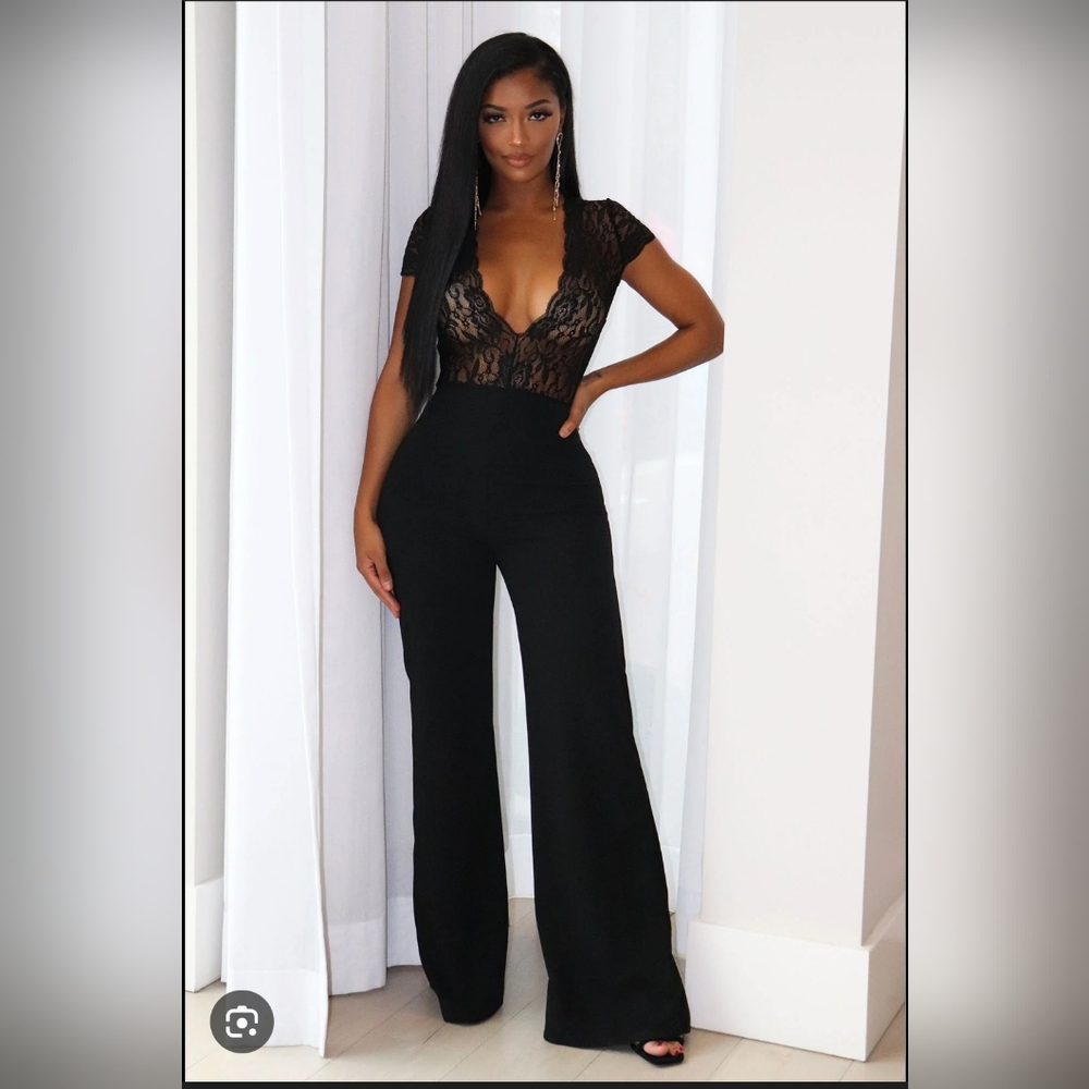 Fashion Nova Black Lace Wide-Leg Jumpsuit – Romantic Date Night Look